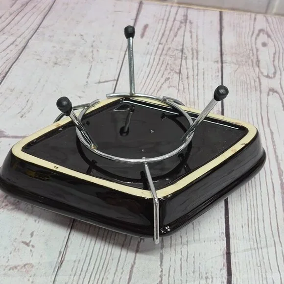 Vintage Las Vegas Ashtray Black Diamond Footed Stand Welcome to Fabulous Ceramic - Picture 6 of 9